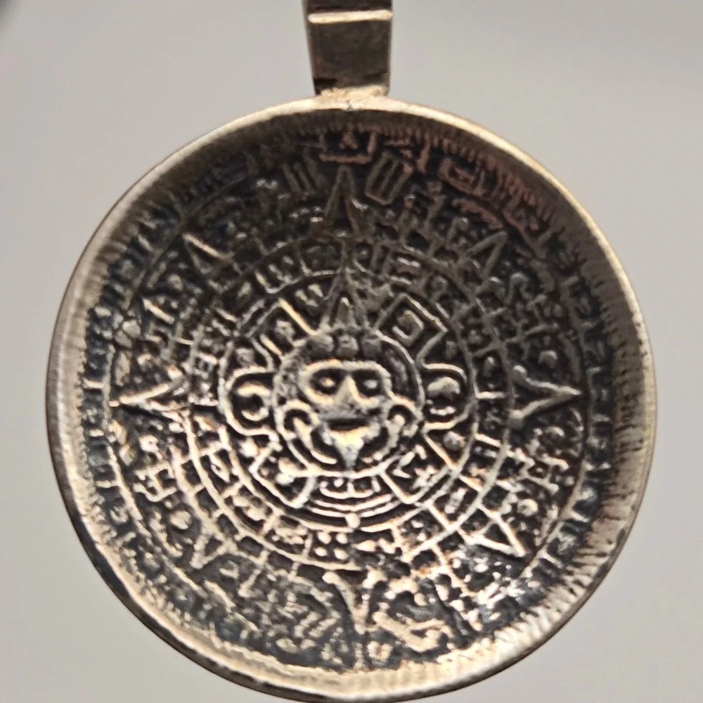 Uhren Schaaff Vintage Aztec Calendar Tiki Souvenir Spoon Silver Green‎